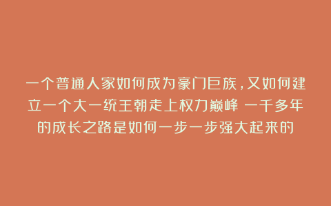 一个普通人家如何成为豪门巨族，又如何建立一个大一统王朝走上权力巅峰？一千多年的成长之路是如何一步一步强大起来的？