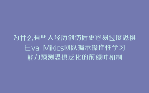 为什么有些人经历创伤后更容易过度恐惧?Eva Mikics团队揭示操作性学习能力预测恐惧泛化的前额叶机制