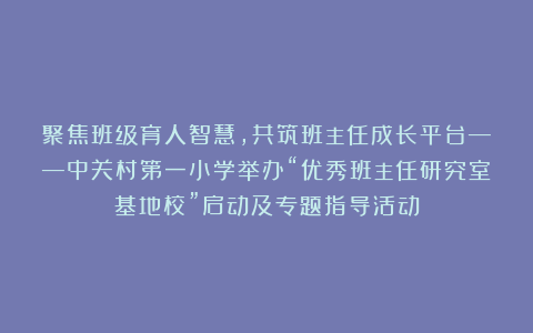 聚焦班级育人智慧，共筑班主任成长平台——中关村第一小学举办“优秀班主任研究室基地校”启动及专题指导活动