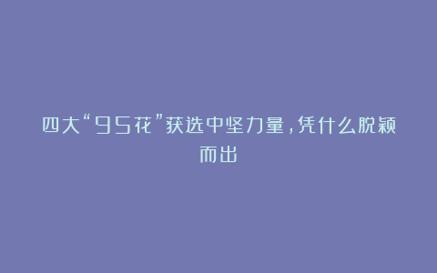 四大“95花”获选中坚力量，凭什么脱颖而出？