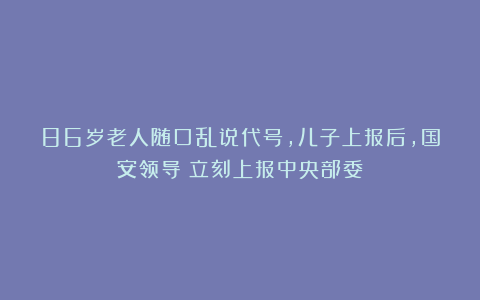 86岁老人随口乱说代号，儿子上报后，国安领导：立刻上报中央部委