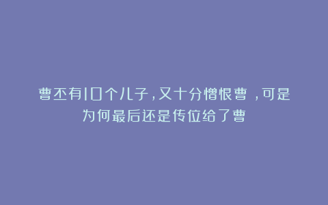 曹丕有10个儿子，又十分憎恨曹叡，可是为何最后还是传位给了曹叡