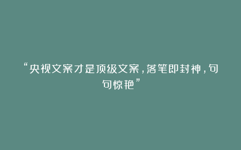 “央视文案才是顶级文案，落笔即封神，句句惊艳”