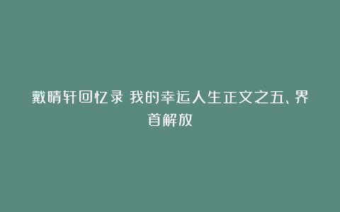 戴晴轩回忆录丨我的幸运人生正文之五、界首解放