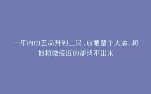 一年内由五品升到二品，放眼整个大清，和他稍微接近的都找不出来