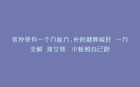 张仲景有一个万能方，补阳健脾疏肝 一方全解 排空痰瘀 小蚯蚓自己跑
