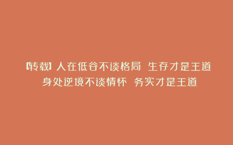 【转载】人在低谷不谈格局 生存才是王道 身处逆境不谈情怀 务实才是王道