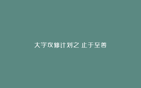 大字攻修计划之《止于至善》