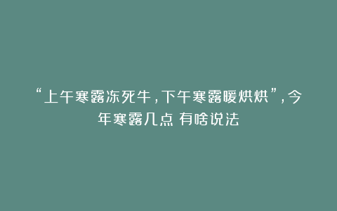 “上午寒露冻死牛，下午寒露暖烘烘”，今年寒露几点？有啥说法？