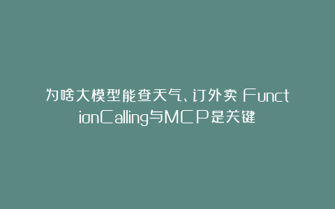 为啥大模型能查天气、订外卖？FunctionCalling与MCP是关键