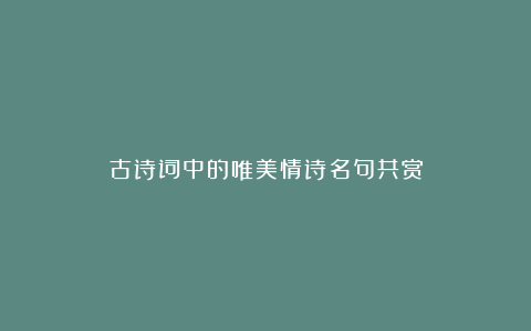 古诗词中的唯美情诗名句共赏