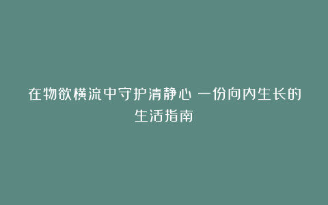 在物欲横流中守护清静心:一份向内生长的生活指南