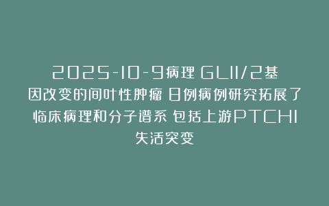 2025-10-9病理：GLI1/2基因改变的间叶性肿瘤：8例病例研究拓展了临床病理和分子谱系（包括上游PTCH1失活突变）