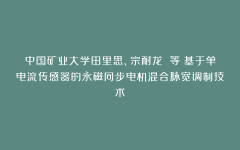 中国矿业大学田里思、宗耐龙 等：基于单电流传感器的永磁同步电机混合脉宽调制技术