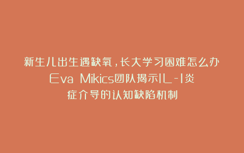 新生儿出生遇缺氧,长大学习困难怎么办?Eva Mikics团队揭示IL-1炎症介导的认知缺陷机制