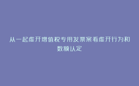 从一起虚开增值税专用发票案看虚开行为和数额认定