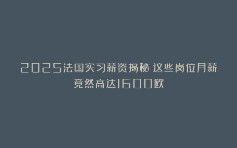 2025法国实习薪资揭秘！这些岗位月薪竟然高达1600欧