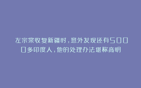 左宗棠收复新疆时,意外发现还有5000多印度人,他的处理办法堪称高明