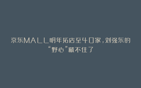 京东MALL明年拓店至40家，刘强东的“野心”藏不住了