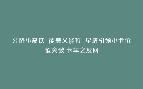 公路小高铁 能装又能拉 星塔引领小卡价值突破丨卡车之友网