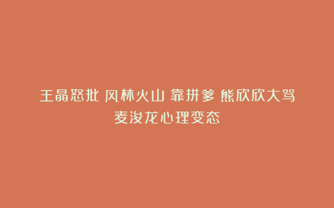 王晶怒批《风林火山》靠拼爹！熊欣欣大骂麦浚龙心理变态