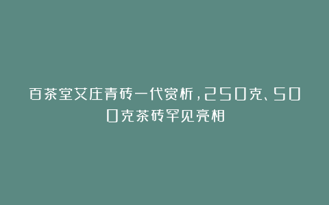 百茶堂艾庄青砖一代赏析，250克、500克茶砖罕见亮相
