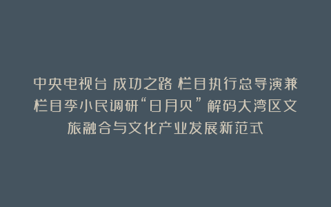 中央电视台《成功之路》栏目执行总导演兼栏目李小民调研“日月贝”：解码大湾区文旅融合与文化产业发展新范式