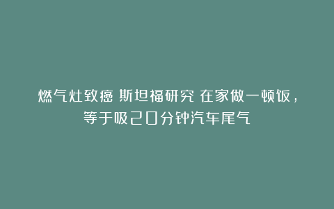 燃气灶致癌！斯坦福研究：在家做一顿饭，等于吸20分钟汽车尾气