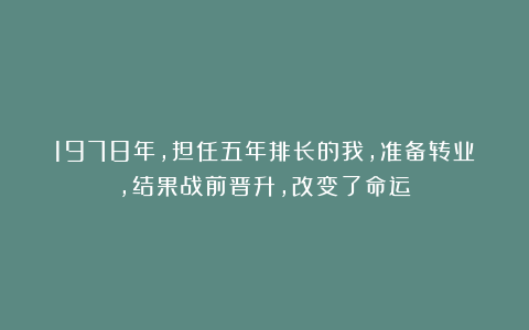 1978年，担任五年排长的我，准备转业，结果战前晋升，改变了命运