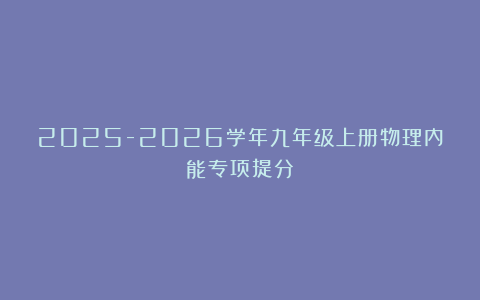 2025-2026学年九年级上册物理内能专项提分
