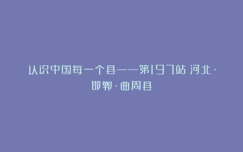 认识中国每一个县——第197站:河北·邯郸·曲周县