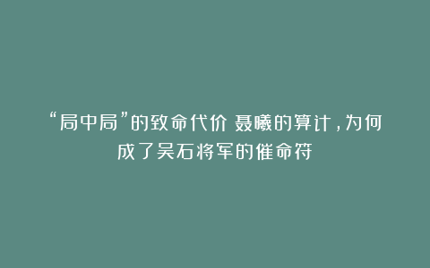 “局中局”的致命代价：聂曦的算计，为何成了吴石将军的催命符？