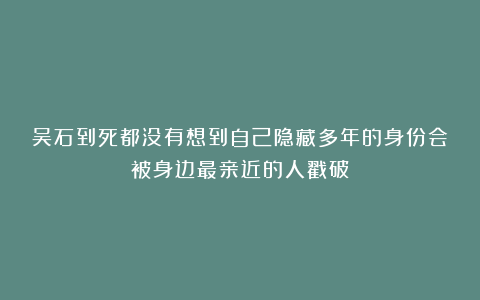 吴石到死都没有想到自己隐藏多年的身份会被身边最亲近的人戳破！