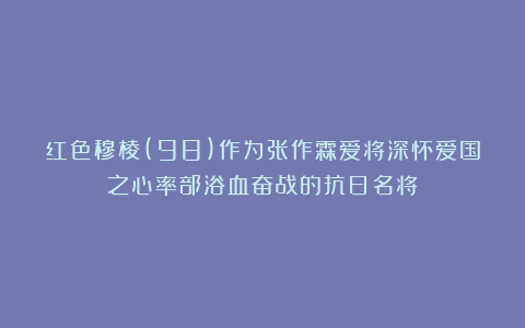 红色穆棱(98)作为张作霖爱将深怀爱国之心率部浴血奋战的抗日名将