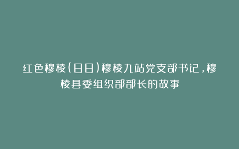 红色穆棱(88)穆棱九站党支部书记，穆棱县委组织部部长的故事