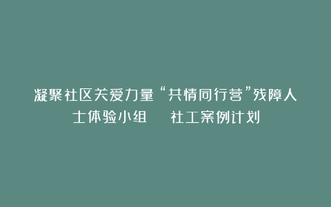凝聚社区关爱力量！“共情同行营”残障人士体验小组 | 社工案例计划