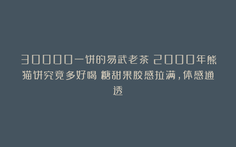 30000一饼的易武老茶！2000年熊猫饼究竟多好喝？糖甜果胶感拉满，体感通透