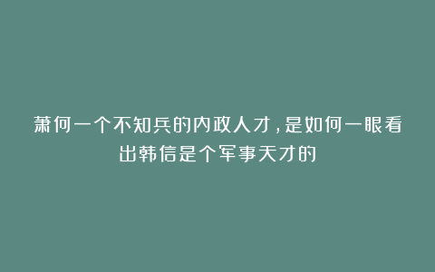 萧何一个不知兵的内政人才，是如何一眼看出韩信是个军事天才的？