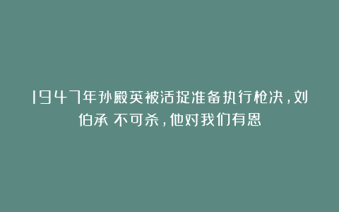 1947年孙殿英被活捉准备执行枪决，刘伯承：不可杀，他对我们有恩