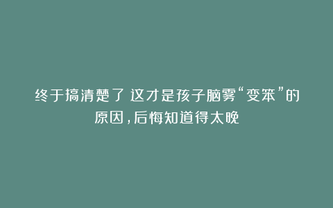 终于搞清楚了！这才是孩子脑雾“变笨”的原因，后悔知道得太晚