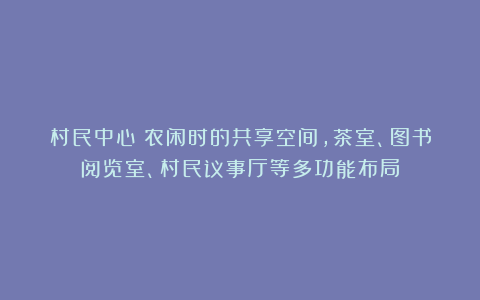 村民中心:农闲时的共享空间,茶室、图书阅览室、村民议事厅等多功能布局