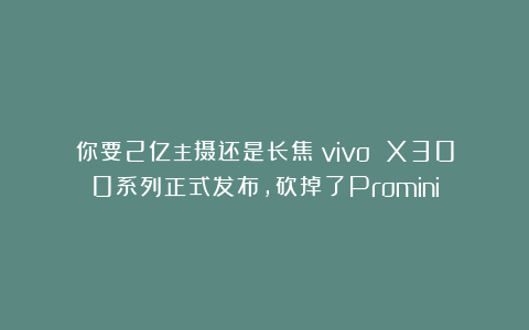 你要2亿主摄还是长焦？vivo X300系列正式发布，砍掉了Promini