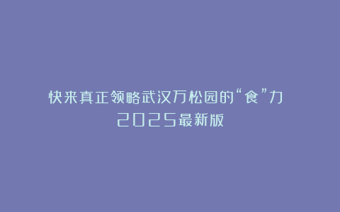 快来真正领略武汉万松园的“食”力！！！2025最新版