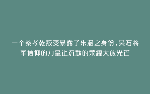 一个蔡孝乾叛变暴露了朱湛之身份，吴石将军信仰的力量让沉默的荣耀大放光芒！