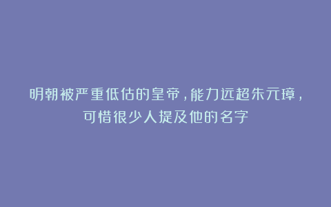 明朝被严重低估的皇帝，能力远超朱元璋，可惜很少人提及他的名字