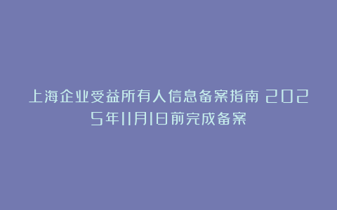 上海企业受益所有人信息备案指南（2025年11月1日前完成备案）