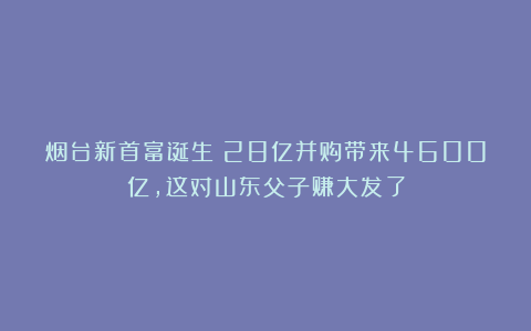 烟台新首富诞生！28亿并购带来4600亿，这对山东父子赚大发了