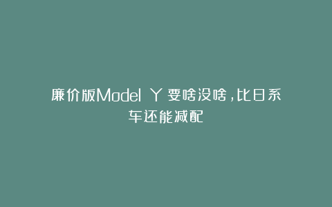 廉价版Model Y：要啥没啥，比日系车还能减配！