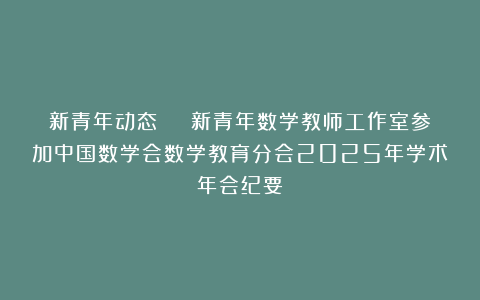 新青年动态 | 新青年数学教师工作室参加中国数学会数学教育分会2025年学术年会纪要