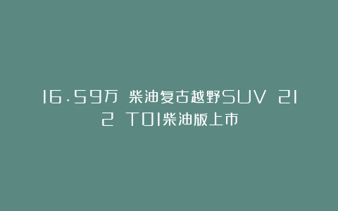 16.59万 柴油复古越野SUV 212 T01柴油版上市
